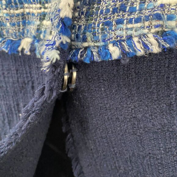 Chicos Jacket 0 Womens S Blue Tweed Snap On Fringe Long Career Ladies Preppy - Picture 3 of 11